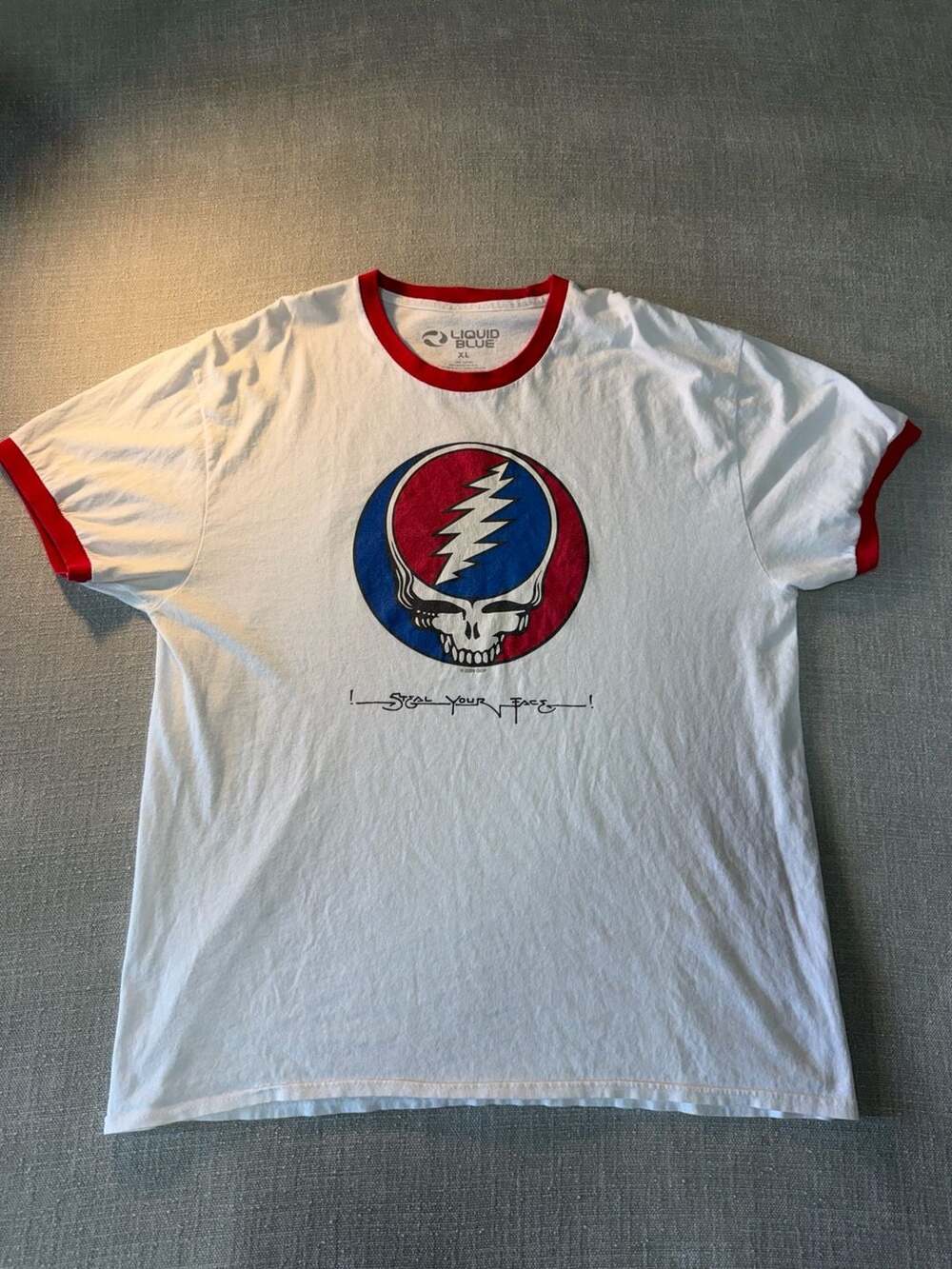Liquid Blue Grateful Dead Steal Your Face White Ringer T-Shirt